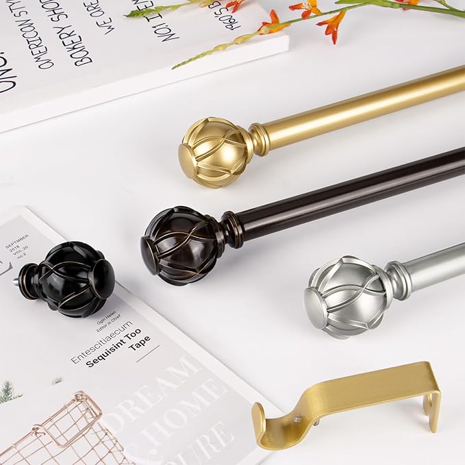 Bronze Curtain Rods 2 Pack, HOTOZON Curtain Rods for window 32 to 58 Inch, New Splicing Window Rod for Windows, 3/4 Inch Single Drapery Rod with Netted Finials