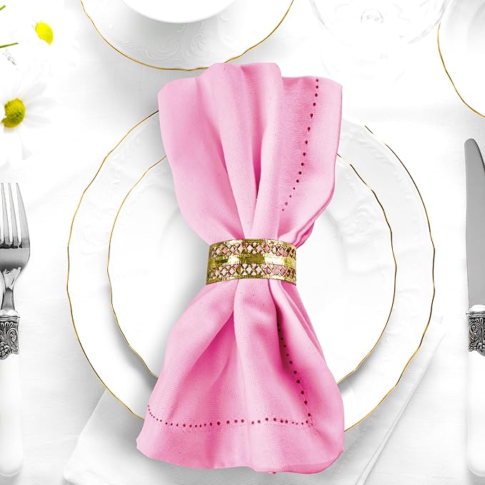 Urban Villa Cloth Napkins Set of 12 (20x20 Inches) 100% Cotton Hemstitch Napkins Cloth Washable Durable Reusable Absorbent Table Dinner Napkins Cloth for Hotel Lunch Restaurant Weddings Parties – Pink