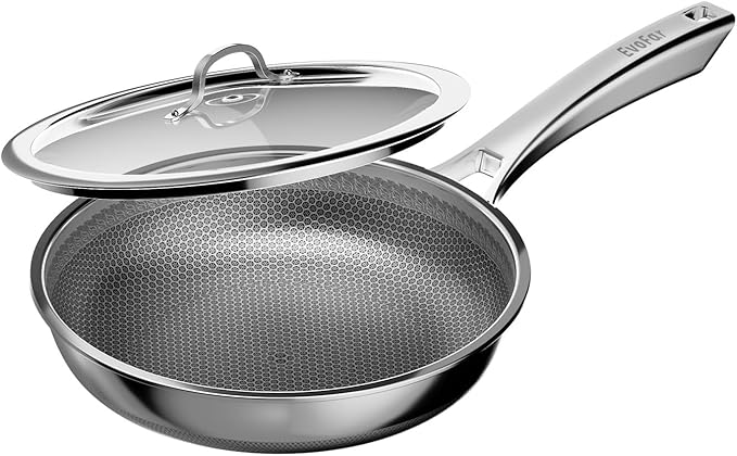 12 Inch Hybrid Nonstick Frying Pan, Stainless Steel Pan Non Stick Skillet, PFOA Free Cookware, Non Toxic Chef's Pan, Compatible with Electric, Gas and Induction, with Lid
