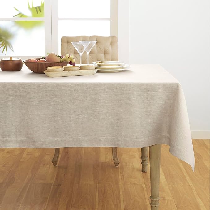 Solino Home Linen Tablecloth 54 x 72 Inch - 100% Pure Linen Light Natural Table Cloth for Rectangular Tables - Athena, Machine Washable Cloth Tablecloth for Spring, Easter