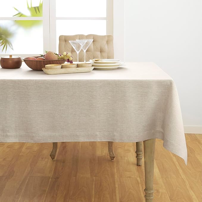 Solino Home Linen Tablecloth 60 x 144 Inch - 100% Pure Linen Light Natural Table Cloth for Rectangular Tables - Athena, Machine Washable Cloth Tablecloth for Spring, Easter