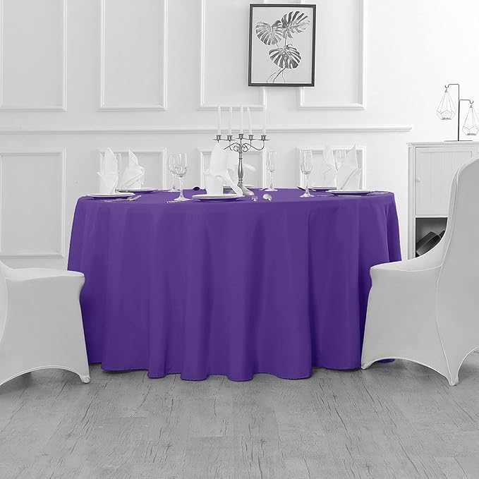 Fokitut 2 Pack Waterproof Round Tablecloth, 108 Inch, Stain Resistant and Wrinkle Polyester Table Cloth, Fabric Table Cover for Kitchen Dining, Wedding, Party, Holiday Dinner-Purple