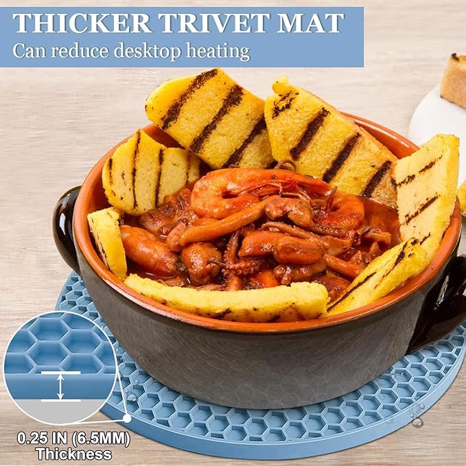 Silicone Trivet Mats - Walfos Heat Resistant Pot Holders Set, 4pcs 2 Sizes 7 Inch & 9 Inch, Multipurpose Non-Slip Hot Pads for Hot Pot, Hot Dishers, Jar Opener, Food Grade & BPA Free (Nordic Blue)