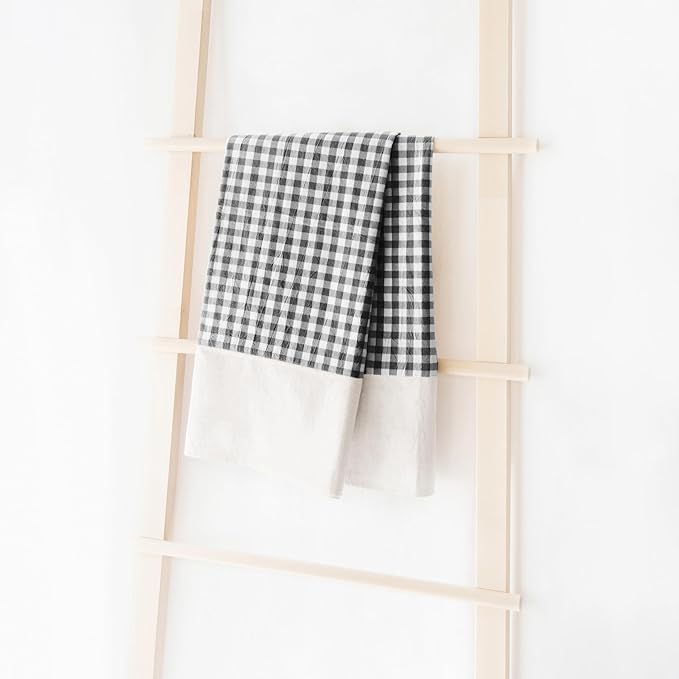 MONDAY MOOSE Gingham Checkered Farmhouse Rustic Picnic Style Decoration Rectangle Natural Stonewashed Cotton Tablecloth for Kitchen, Dining Room, Restaurant (55x70 inch, Black/White)