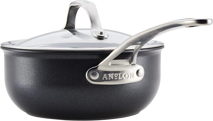 Anolon X SearTech Aluminum Nonstick Cookware Saucier with Lid, 2.5 Quart, Super Dark Gray