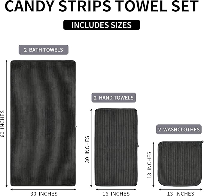 6-Piece Bath Towel Set(30"x60"), 2 Large Bath Towel Sheets, 2 Hand Towels and 2 Washcloths - Highly Absorbent Quick Dry Microfiber,Ultra Soft Towel Set for Bathroom (Charcoal Gray)