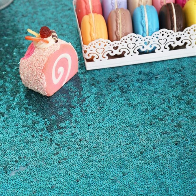 Eternal Beauty Teal Tablecloth, 60x120 Inch Sequin Rectangle Table Cover for Cake Dessert Exhibition Party Birthday Events