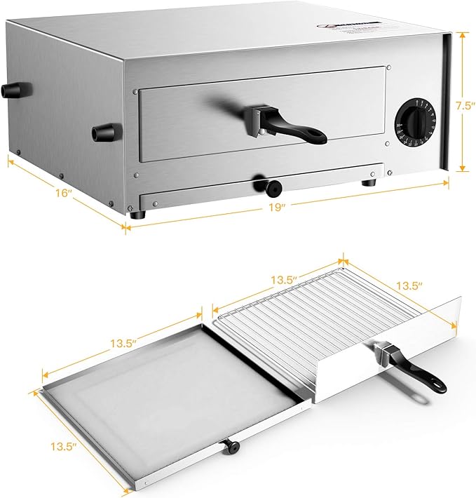 Giantex Pizza Bake Oven Kitchen Pizza Toaster Home Commercial Countertop Pizza Maker Stainless Steel Bake Pan with Handle and Removable Pizza Tray