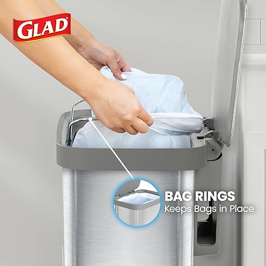 Glad Stainless Steel Step Trash Can, Series 2 with Clorox Protection - Large Metal Kitchen Garbage Bin with Soft Close Lid, Foot Pedal and Waste Bag Roll Holder, 20 Gallon
