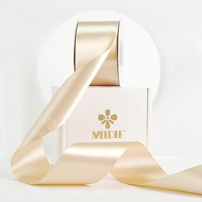 MEEDEE Champagne Satin Ribbon 2 Inch Champagne Ribbon Lux Double Faced Ribbons by 25 Yards Silk Satin Ribbons for Gift Wrapping, Wedding, Flower Bouquet, Holiday Decorating