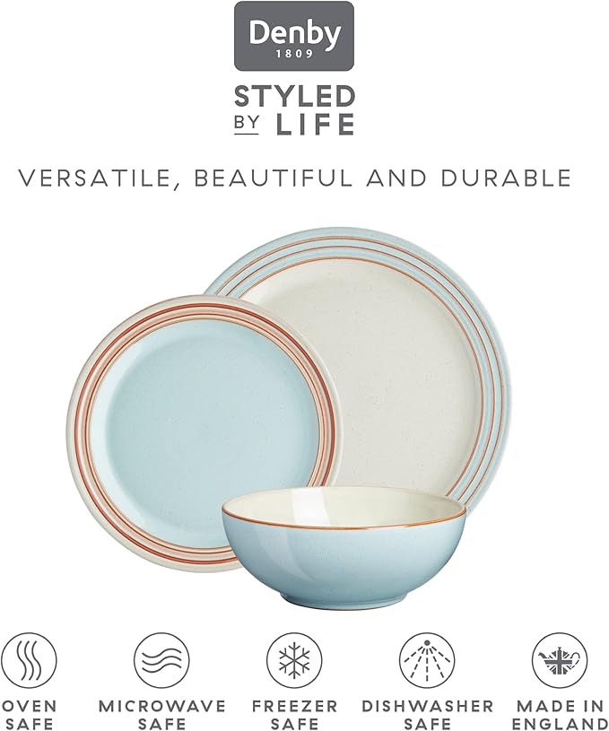 Denby - Heritage Pavilion Blue Dinner Set For 4-12 Piece (Dinner, Salad Plate, Cereal Bowl) Dinnerware Set, One size - Dishwasher Microwave Oven Safe - Scratch Chip Resistant