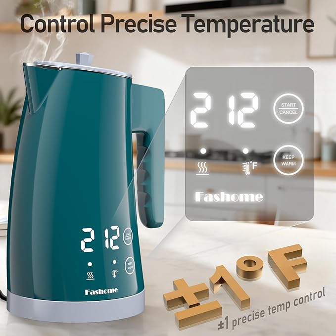 Electric Kettle with Temperature Control, 5 Preset Temps, 2H Keep Warm -1200W Quiet Water Boiler,Electric Tea Kettle with BPA-Free, Digital Cool-Touch, Rotating Base for Home,Office, Kids(Green)