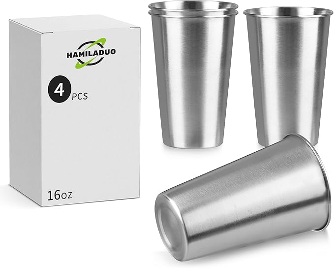 4Pack 16 oz Stainless Steel Pint Cups,Stainless Steel Cup,Pint Cup Tumbler，water Tumbler,Stackable,Reusable,BPA Free, (4)