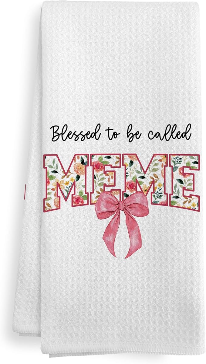 Meme Gifts for Grandma from Grandkids Granddaughter, Mothers Day Christmas Birthday Kitchen Gifts for Grandma, Blessed to be Called Meme Kitchen Dish Hand Tea Towels for Bathroom,16x24 Inch