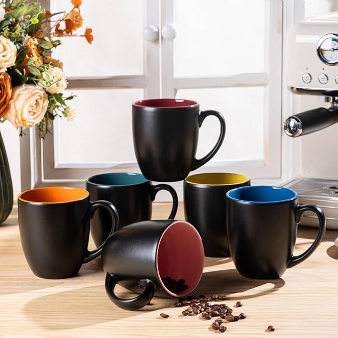 GBhome 12oz Coffee Mugs Set of 6,Ceramic Coffee Mugs for Man, Woman,Restaurant Modern Coffee Mugs Set with handle for Tea/Latte/Cappuccino/Milk/Cocoa. Dishwasher&Microwave Safe,Multi-Color,6 Pack
