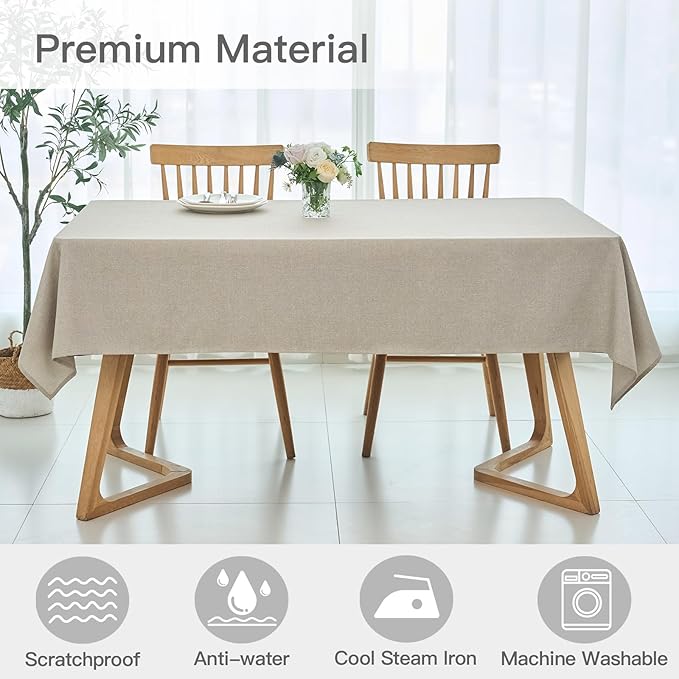 maxmill Rectangle Linen Textured Tablecloth Waterproof Spillproof Wrinkle Free Washable Fabric Table Cloth Kitchen Dining Tabletop Decoration Table Cover for Holiday Dinner Party, 52 x 70 Inch, Linen