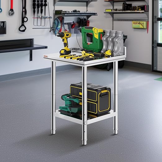 Mophorn Stainless Steel Table Work Table 24 x 24 x 34 Inch Commercial Food Prep Worktable Heavy Duty Prep Worktable Metal Work Table with Adjustable Feet for Restaurant, Home and Hotel