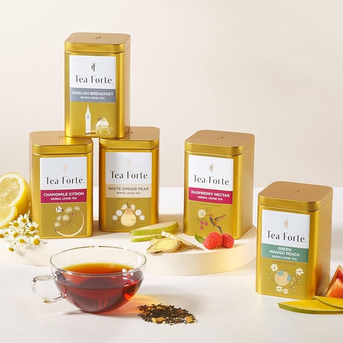Tea Forte Clarity Premium Loose Leaf Caffeinated Green Tea Blend Canister, Makes 35-50 Cups