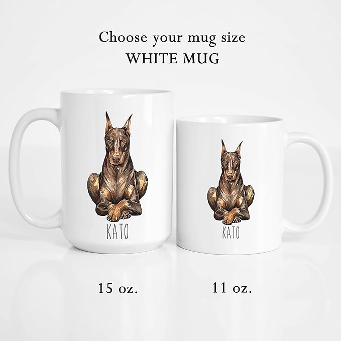 Brown Doberman Custom Coffee Mugs with Name for Dog Mom Dad - Personalized Gifts for Dog Lover - Red Doberman Pinscher