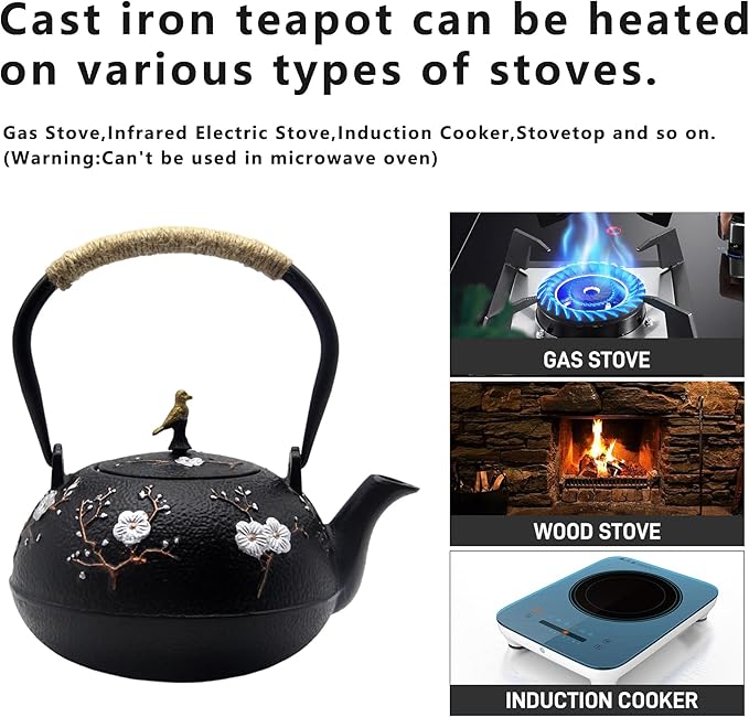 Cast Iron Kettle Teapot, Japanese Style Tetsubin, Cast Iron Tea Kettle with Stainless Steel Infuser for Loose Tea, Internal Enamel Iron Tea Pots for Stovetop Safe(40.2oz/1200ml)
