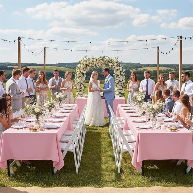 sancua Pink Tablecloths for 6 Foot Rectangle Tables, 8 Pack - Washable Polyester Fabric Table Cloth for Wedding Valentines Party, Birthday, Banquet Reception, 54x108 Inch