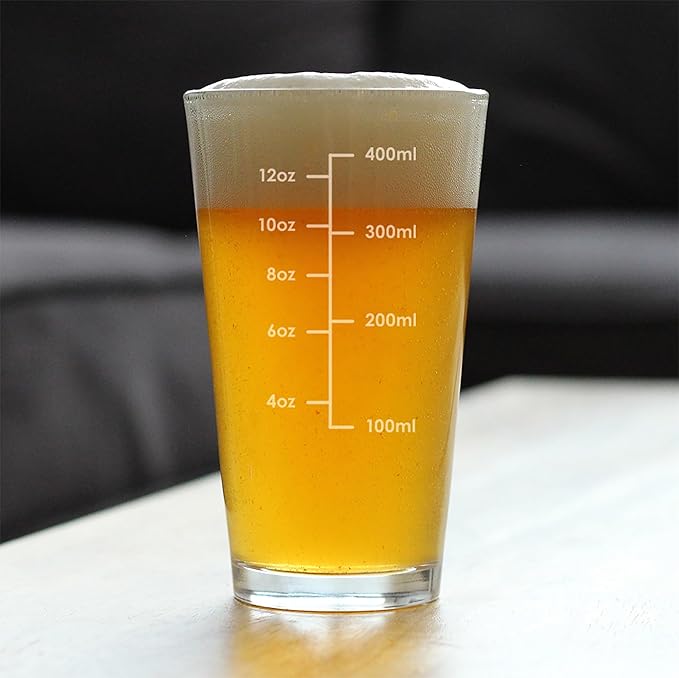Custom Mixing Glass Measuring Cup - Pint Glass for Bar - Engraved Measurement Lines for Cocktails & Portion Control - Ounces and Metric - 16 oz