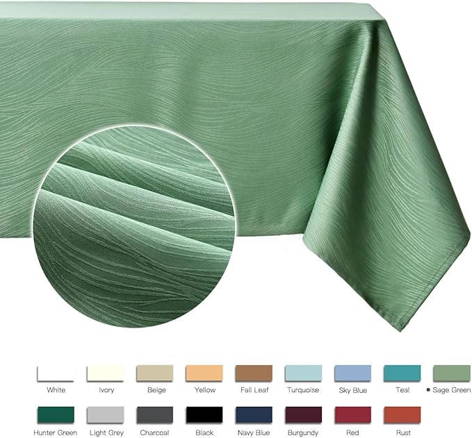 maxmill Jacquard Tablecloth Swirl Design Spillproof Wrinkle Free Heavy Weight Soft Table Cloth Decorative Fabric Table Cover for Outdoor and Indoor Use Oblong 60 x 120 Inch Sage Green