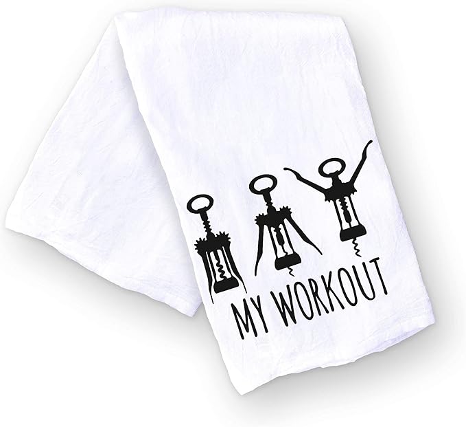 Handmade Funny Kitchen Towel - 100% Cotton Funny Hand Bar Towels for Wine Lovers, Corkscrew Workout - 28x28 Inch Perfect for Hostess Housewarming Christmas Mother’s Day Birthday Gift (My Workout)