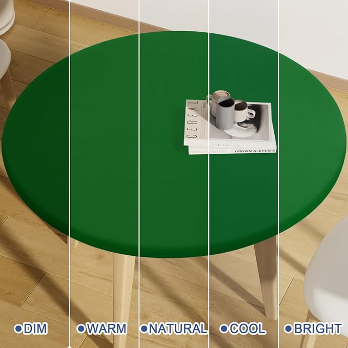 Round Spandex Tablecloth, Elastic Fitted Waterproof Tablecloths for 25"-30" Tables, Stretch Washable Picnic Table Cover for Camping, Dining, Indoor and Outdoor, Emerald Green