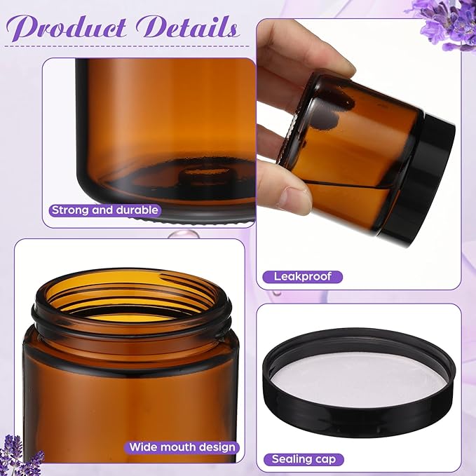 12 Pcs 4 oz Glass Jars with Lids, Clear Candle Jars with Black Lids Round Empty Candles Container Tins Candle Making Storing Lotions Spice Powder Liquid Sample Makeup (Amber)