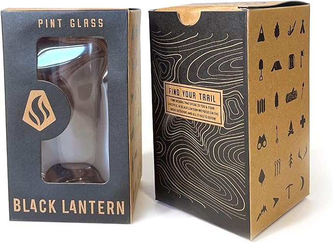 Black Lantern Pint Glasses Mountain Range Beer Glass Set - Two Premium 16oz. Drinking Cups - Dishwasher-Safe