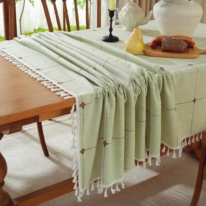 Pahajim Rustic Linen Tablecloth Cotton Rectangle Table Cloth for Kitchen Dining with Tassel Plaid Waterproof Tablecloths Rectangle/Oblong,55''x118'',10-12 Seats