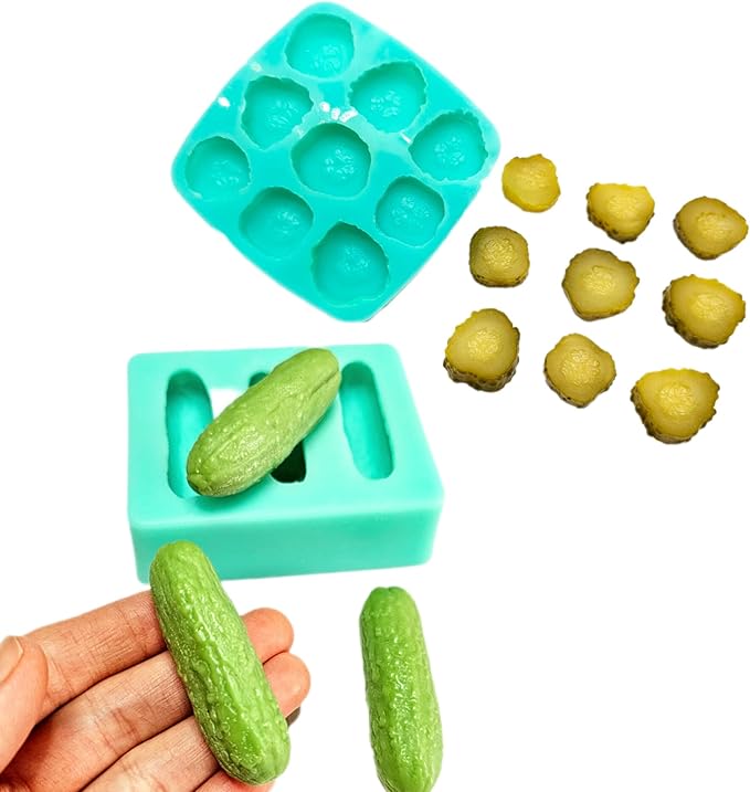 Natucraft Silicone Pickle Molds, 3 Cavity & 9 Slice, Small Cucumber Molds, Realistic, Flexible, Oven-Safe Up to 395F, Handmade in Canada, Turquoise Blue
