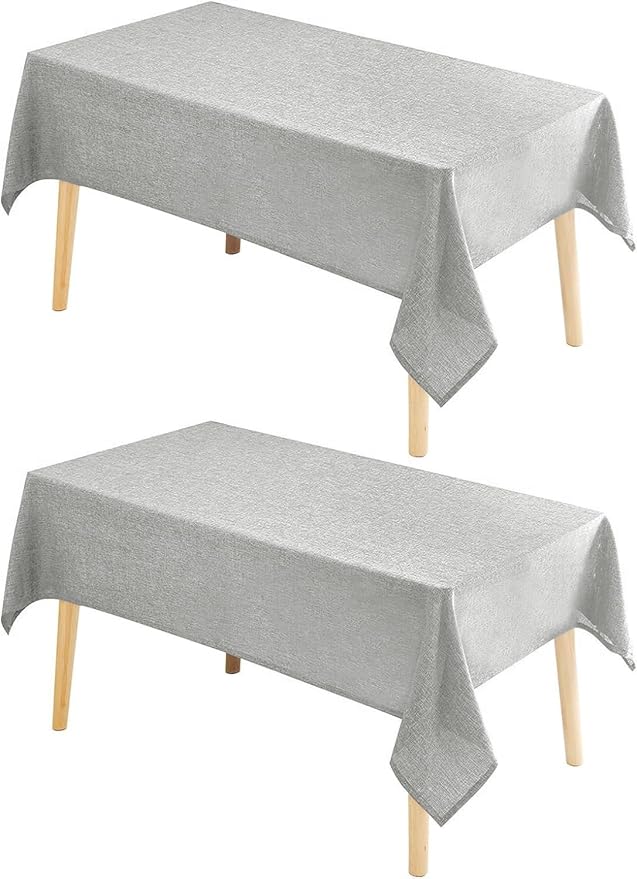 Hiasan 2 Pack Faux Linen Rectangle Tablecloth - Wrinkle and Stain Resistant Washable Table Cloth for Kitchen Dining Room Holiday Table Cover for Party Dinner, Light Grey, 90 x 156 Inch