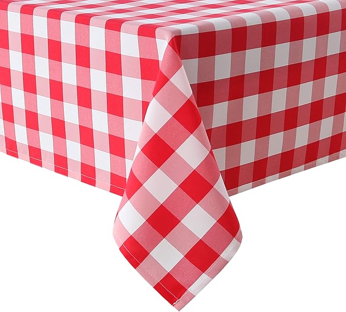 Hiasan Checkered Tablecloth Rectangle, 30 x 60 Inch - Waterproof and Wrinkle Resistant Table Cloth for Picnic, Dinner, Party and Christmas, Washable Polyester Fabric, Red and White Gingham Pattern