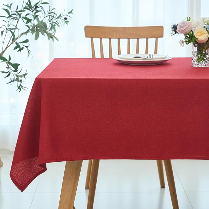 maxmill Square Tablecloth Linen Texture Stain Proof Waterproof Wrinkle Free Washable Christmas Table Cloth, Decorative Fabric Dining Room Table Cover for Webbing Holiday Party, 52 x 52 Inch, Red