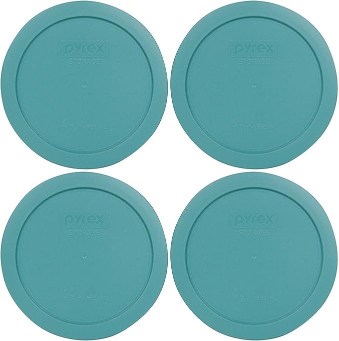 Pyrex 7201-PC Turquoise Round 4 Cup Plastic Storage Lid, Made in USA - 4 Pack