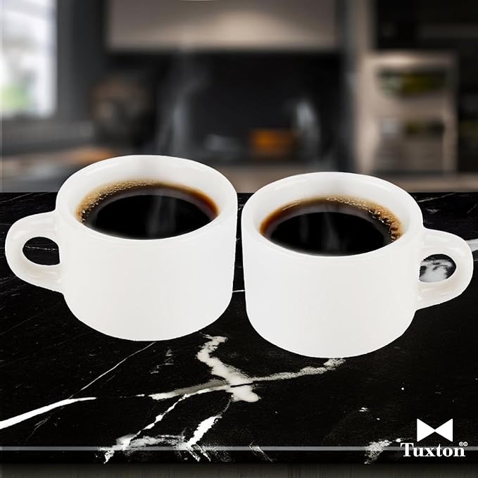 Tuxton China TRE-023 Cup, 7 oz., 3-1/4" Diameter x 2-1/2"H, Stackable, Microwave and Dishwasher Safe, Oven Proof, Fully Vitrified, Ceramic, Reno/Nevada, American White/Eggshell, Pack of 36