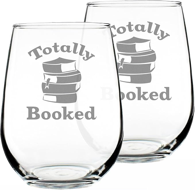 Bevvee Totally Booked - Stemless Wine Glass - Funny Book Club Gifts for Lovers of Reading & Fun Librarians - Set of 2 - Large
