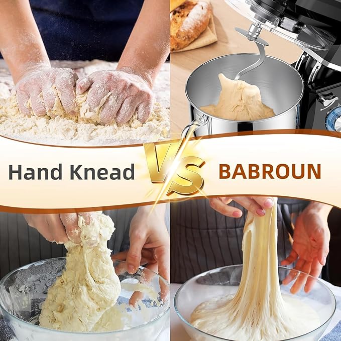 Dough Mixer 8.45 QT Electric Mixer - 660W 6 Speed Large Capacity Kitchen Stand Mixer with Whisk Dough Hook Mixing Beater Household Food Mixer for Baking Cakes Cookie Bread Salad(Black)