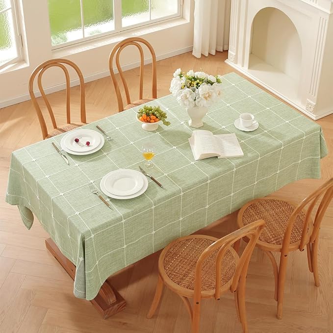 Zobesta Gingham Green Table Cloth Rectangle Table 60 x 102 Inch, Heavy Weight Washable Farmhouse Soft Boho Linen Tablecloth Rectangle for Outdoor, Party, Holiday, Picnic, Dining