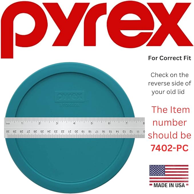 Pyrex 7402-PC 6/7-Cup Turquoise Food Storage Replacement Lid (2-Pack) - Made in USA