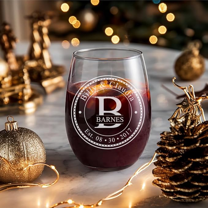 Personalized Stemless Wine Glasses (21oz) - Laser Engraved Anniversary & Wedding Gifts w/Names & Date - Dishwasher Safe. Custom Wine Glasses - Couples Gifts - Coasters & Cutting Board Options!