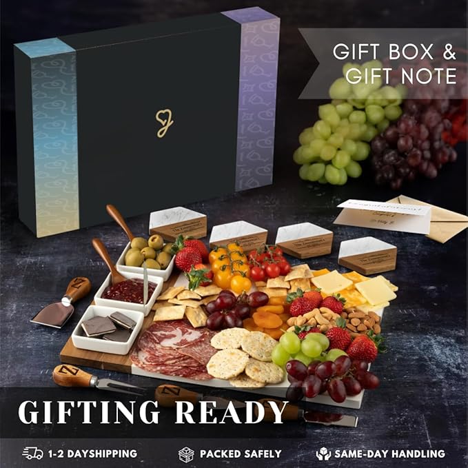 Personalized Charcuterie Board Set, Custom Engraved Marble Cheese Board with Knife Set, Wedding Engagement Gift for Couples, engagement gifts for couples Bridal Shower & Housewarming Gift