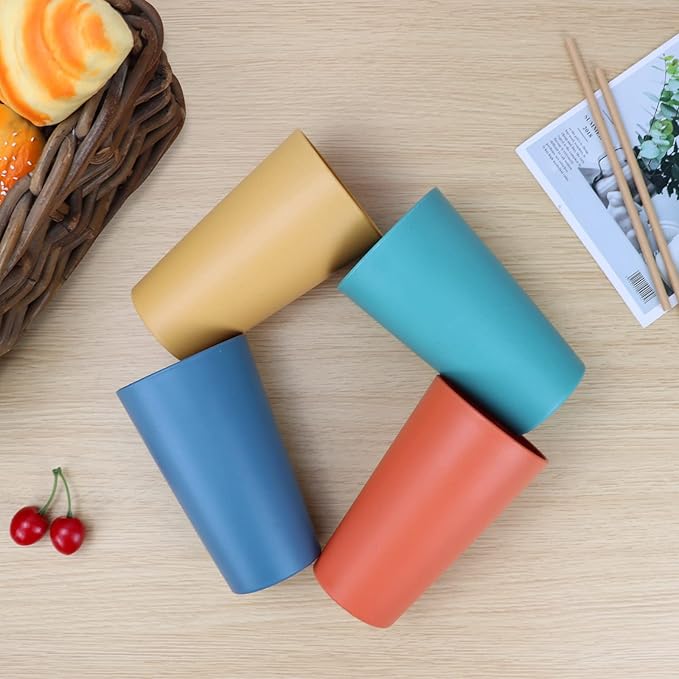 Homienly Reusable Plastic Cups - Wheat Straw Unbreakable Drinking Glasses & Water Glasses | Multi-Color Stackable Plastic Cups, Dishwasher Safe | Glassware & Cup Sets for Kitchen (20 oz 8-Pack)