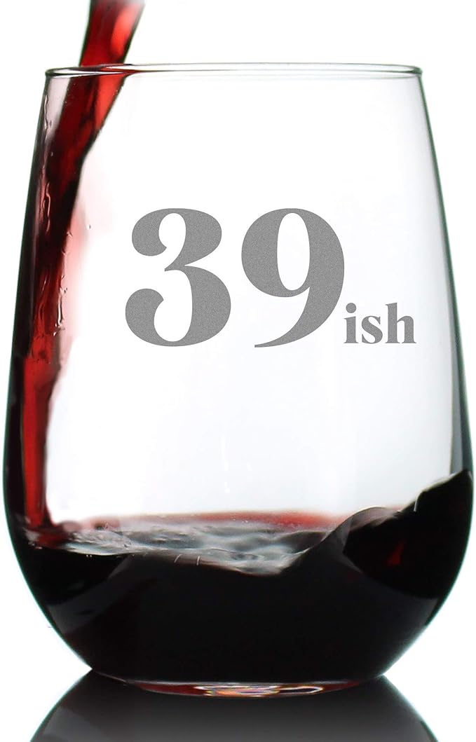 Bevvee 39ish - Funny 40th Birthday Wine Glass for Women Turning 40 - Large 17 Oz - Bday Party Decorations