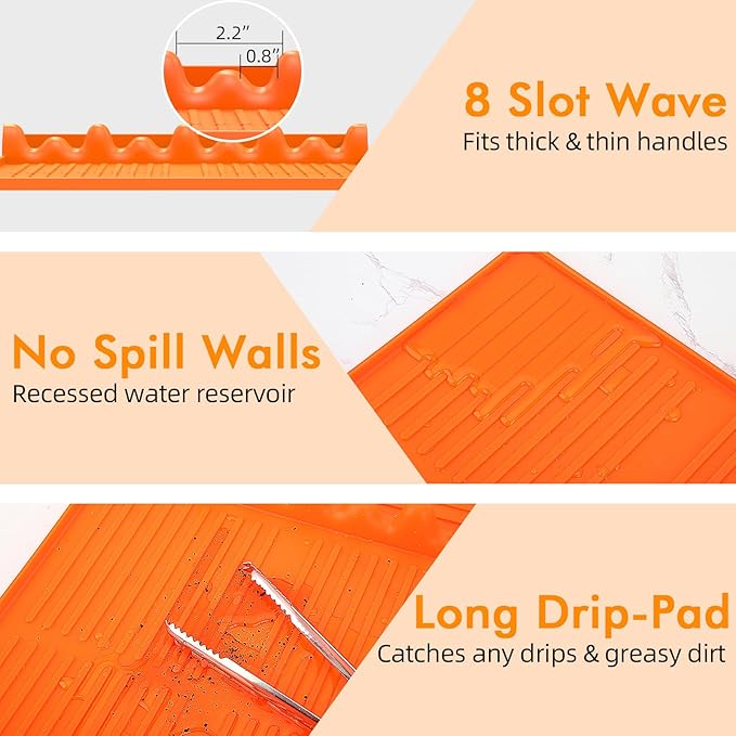Valentines Day Gifts for Him - Silicone Griddle Tool Mat Compatible with Blackstone Weber - Flat Top Grill Pellet Smoker Side Shelf Spatula Mat with Drip Pad - BBQ Grilling Accessories (Orange)