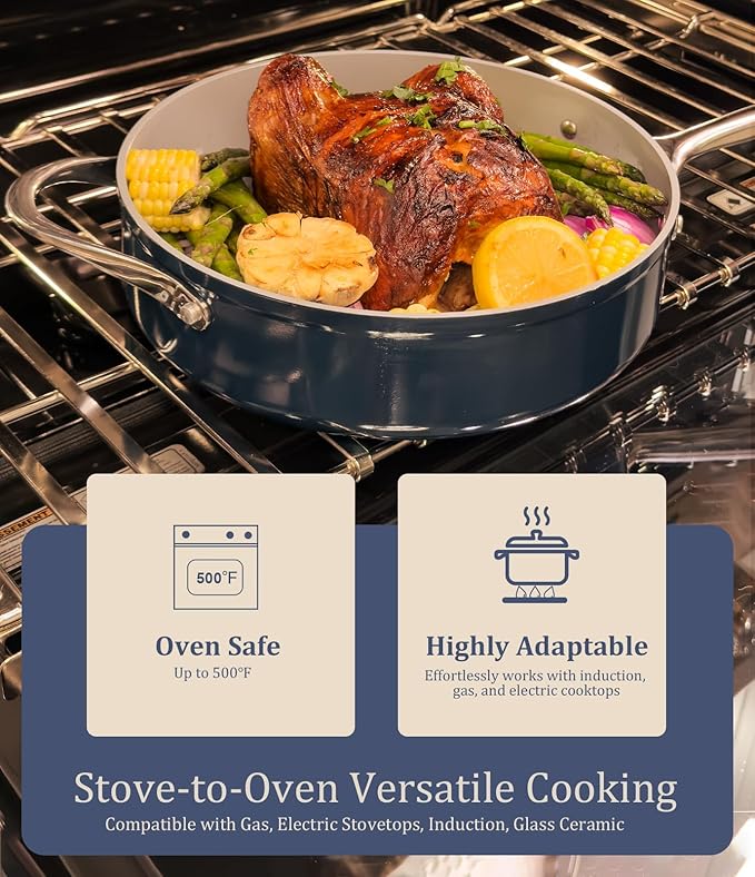 Nonstick Ceramic Frying Pan 8 inch for All Stovetops, PTFE/PFOA/PFAS Free, Even Heat Distribution Oven Safe up to 500°F, Healthy Non Toxic Skillet with Stay-Cool Handle, Caribbean Blue