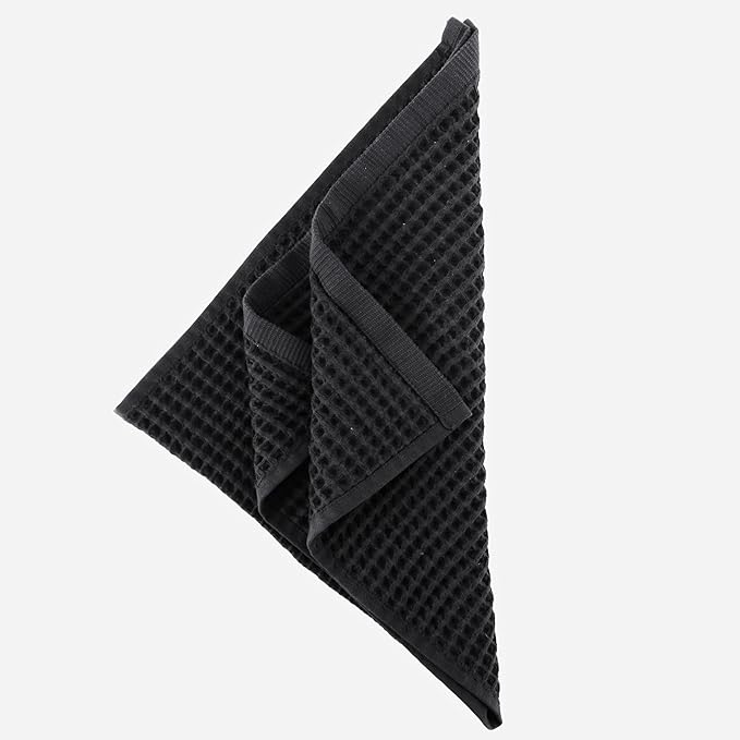 PÜSKÜL Organic Waffle Kitchen Towel 100% Turkish Cotton Set of 3 Dark Gray - Premium Quality, Soft, Quick-Dry, Absorbent, Lint-Free Hand Towels 32X16 Inches (3, Dark Gray)