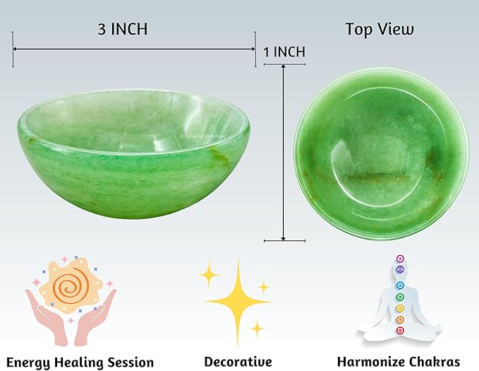 Green Aventurine (Light) Crystal Bowl - 3 Inch Decorative Bowls for Room and Home Decor - Gemstone Healing Crystals for Elegant Display, Positive Energy Balance and Gift